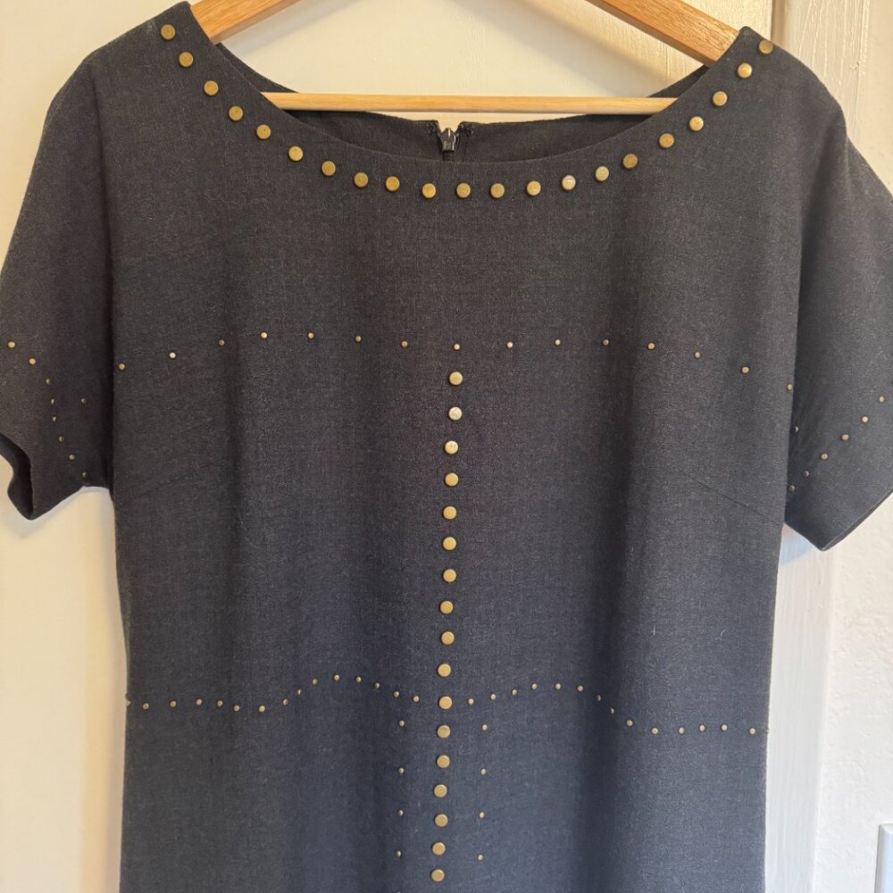 DKNY Charcoal Brass Studded Cocktail Sheath Dress Size 8